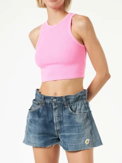 Crop-Tanktop aus Baumwolle mit St. Barth-Stickerei