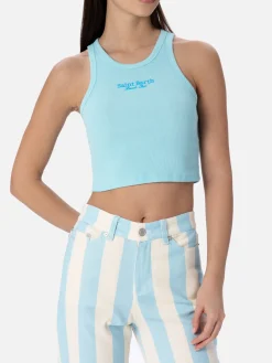 Crop-Top aus Baumwolle im Rippenstrick für Damen mit Saint Barth Beach Club-Stickerei
