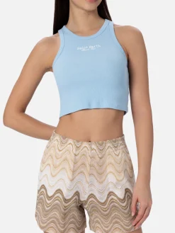 Crop-Top aus Baumwolle im Rippenstrick für Damen mit Saint Barth Beach Club-Stickerei