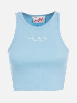 Crop-Top aus Baumwolle im Rippenstrick für Damen mit Saint Barth Beach Club-Stickerei