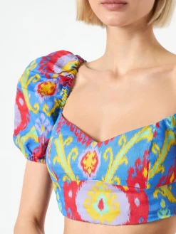 Crop-Top mit Ikat-Print