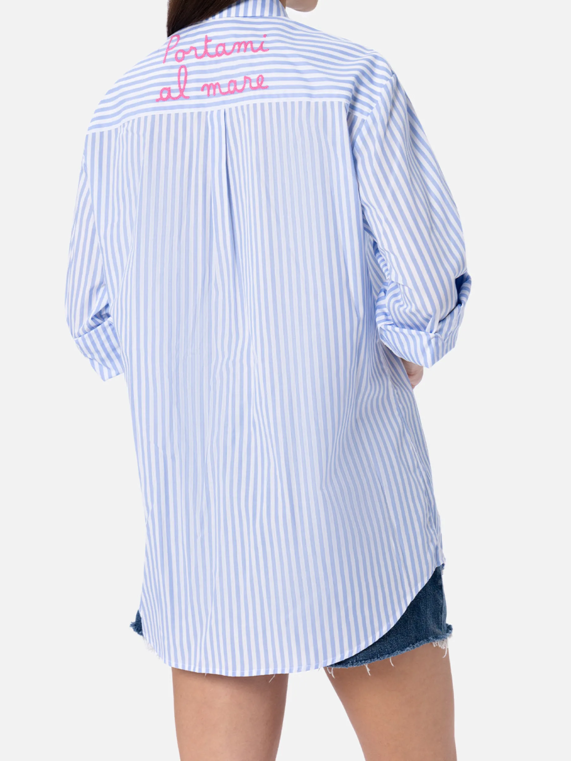 Damen Baumwollshirt Brigitte mit hellblauem Streifenprint