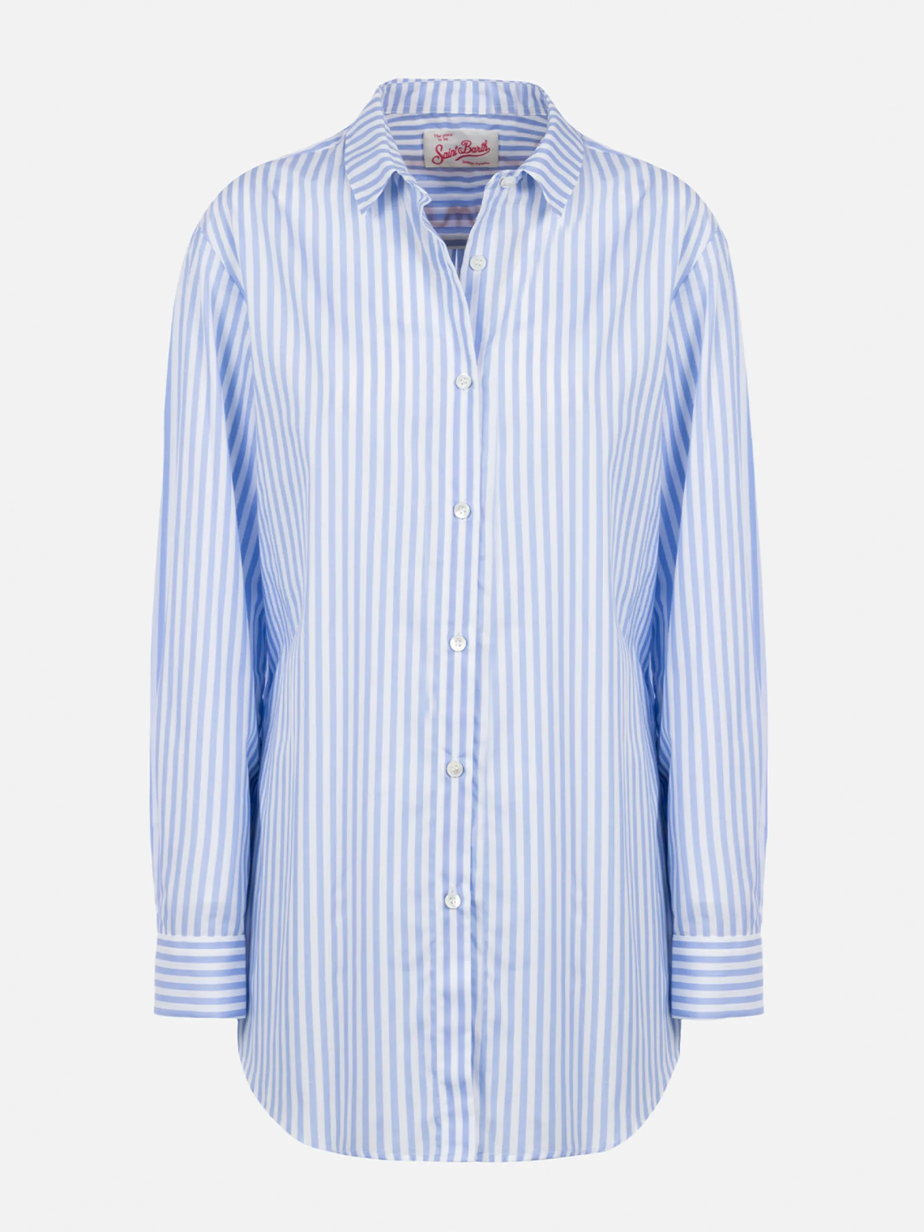 Damen Baumwollshirt Brigitte mit hellblauem Streifenprint