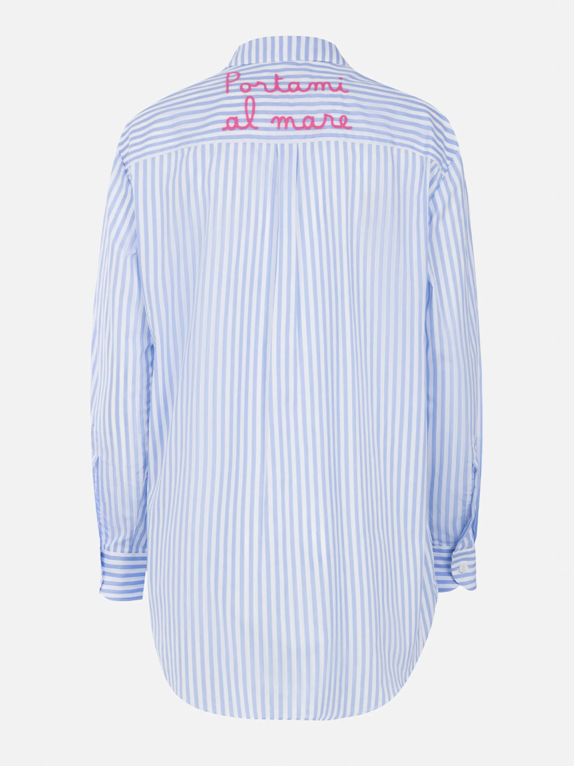 Damen Baumwollshirt Brigitte mit hellblauem Streifenprint
