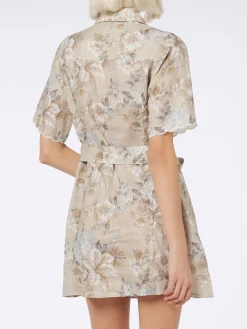 Damen Blumen-Leinenkleid Hermine