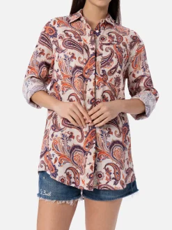 Damen Leinenhemd Alodie mit Paisley-Print und Taschen