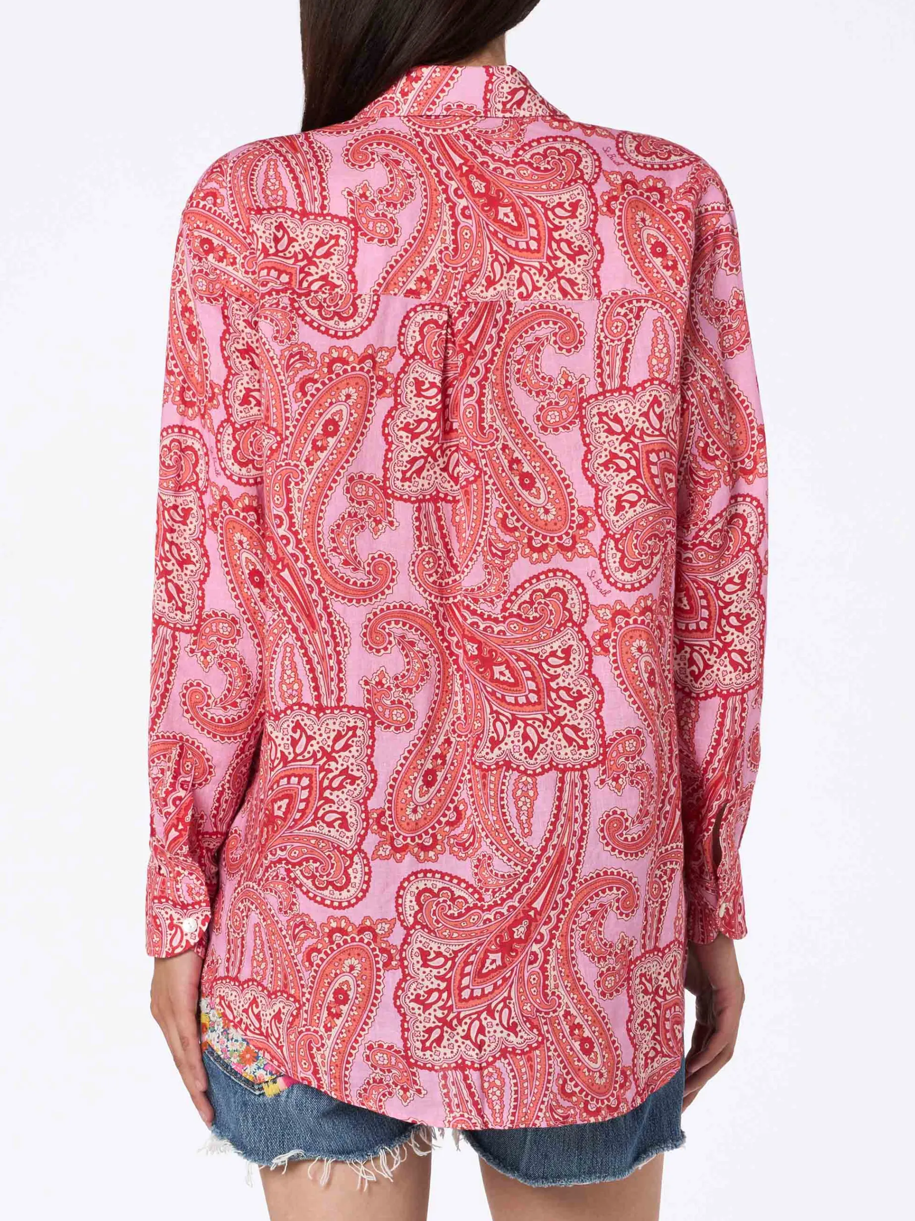 Damen Leinenhemd Alodie mit Paisley-Print und Taschen