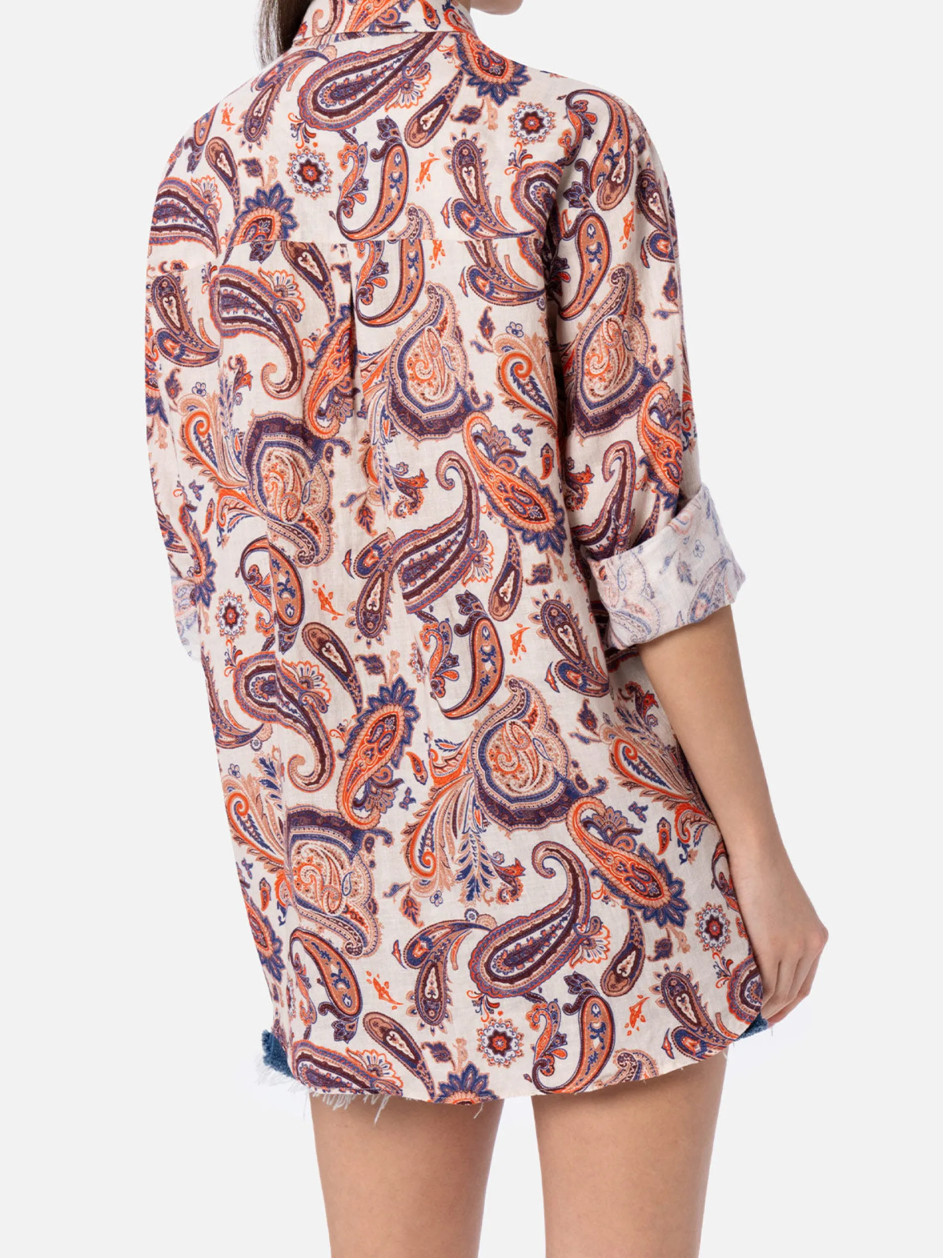 Damen Leinenhemd Alodie mit Paisley-Print und Taschen