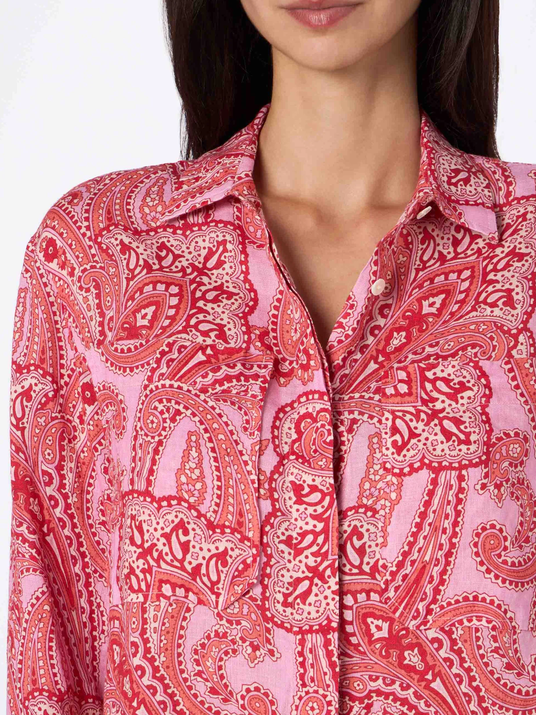Damen Leinenhemd Alodie mit Paisley-Print und Taschen