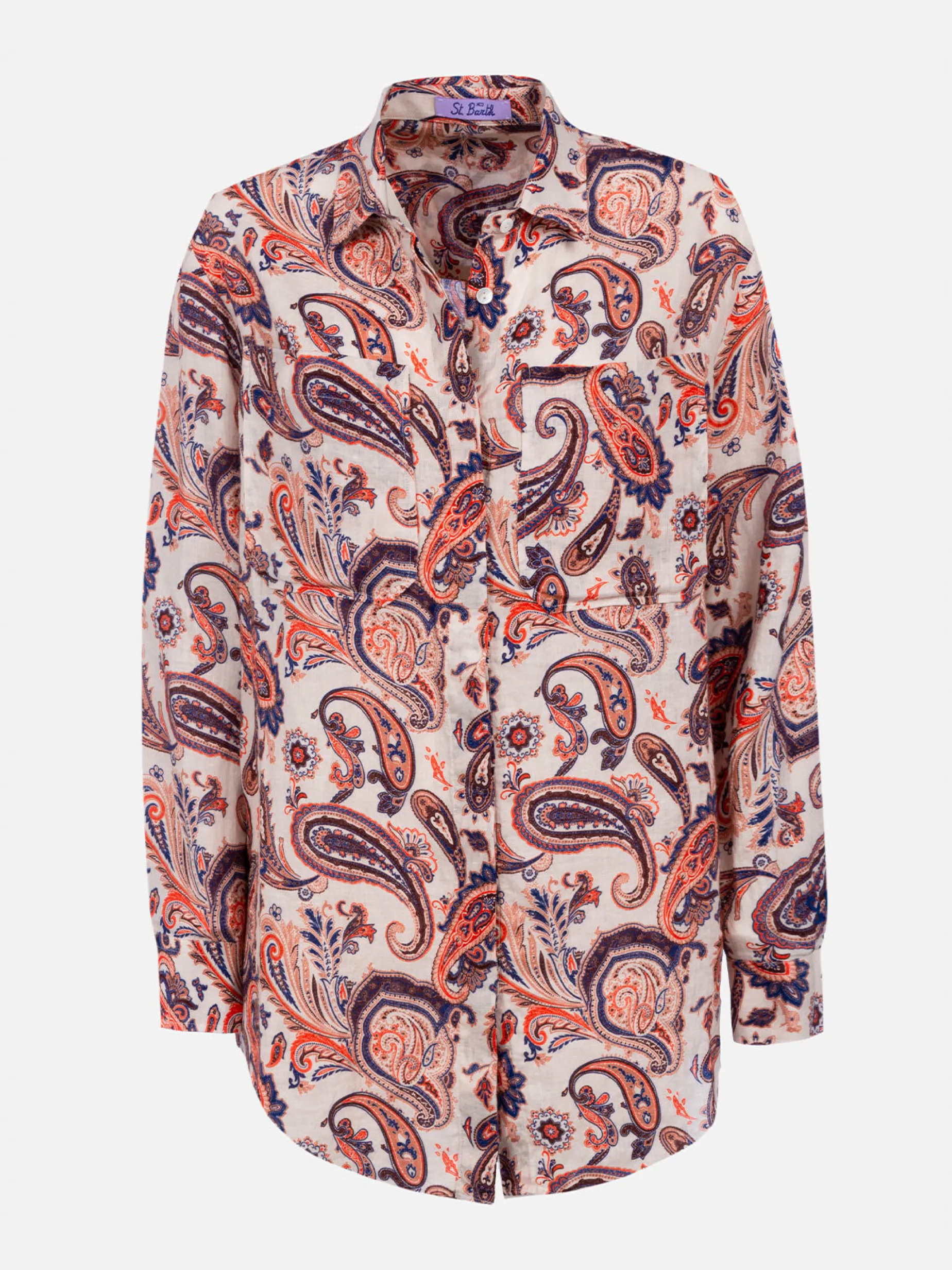 Damen Leinenhemd Alodie mit Paisley-Print und Taschen