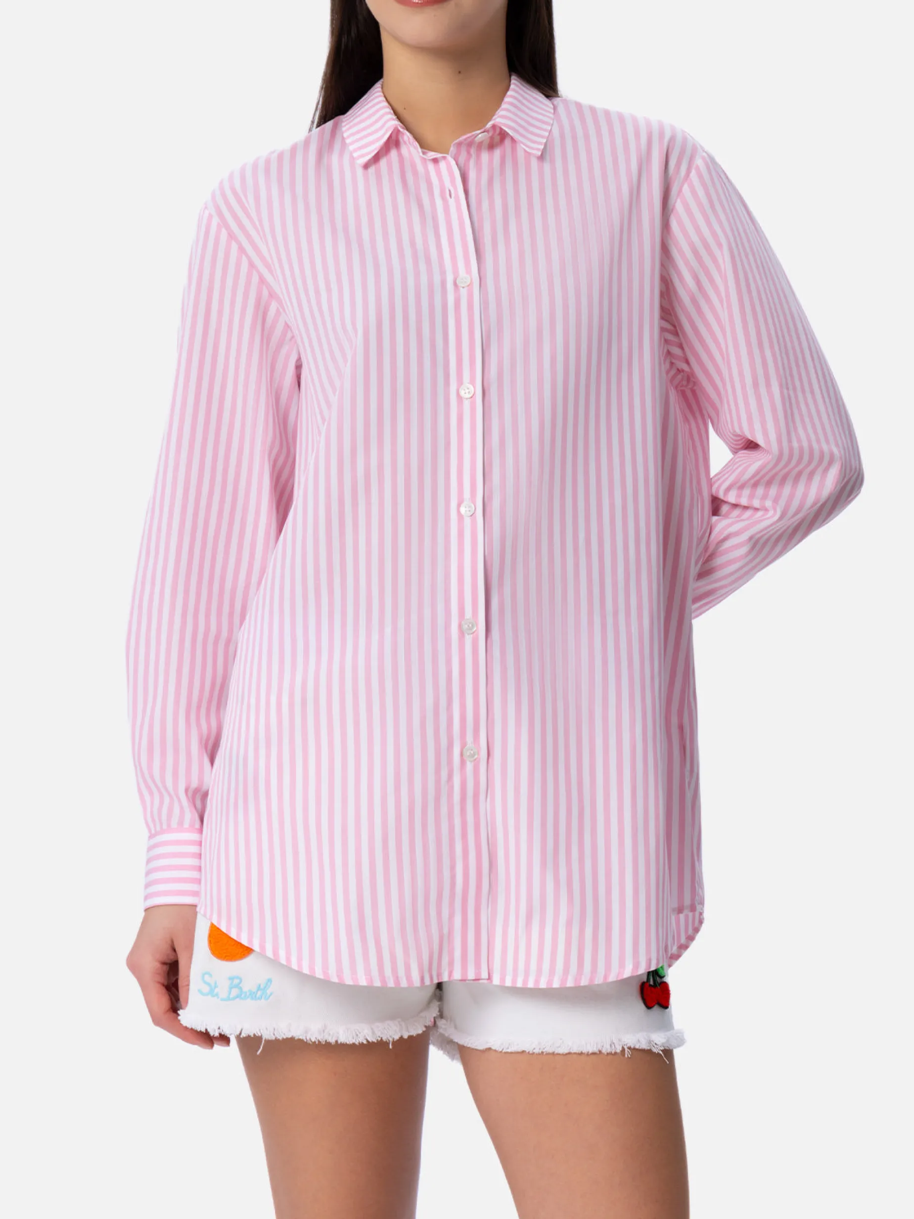Damen Print Baumwollshirt Brigitte mit Streifenprint