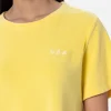 Damen T-Shirt Emilie aus hellgelber Frottee-Baumwolle mit Rundhalsausschnitt