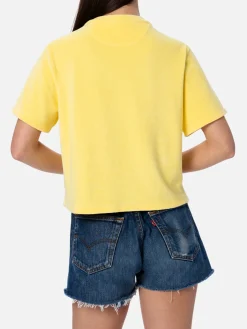 Damen T-Shirt Emilie aus hellgelber Frottee-Baumwolle mit Rundhalsausschnitt