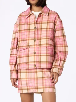 Damen Woll-Overshirt Bonnibell mit rosa Schottenkaro-Print