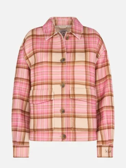 Damen Woll-Overshirt Bonnibell mit rosa Schottenkaro-Print