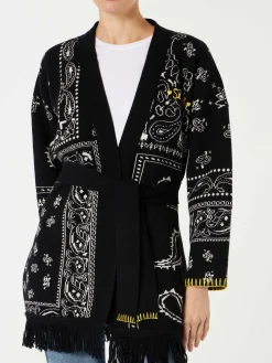 Damen-Bandana-Mantel mit Gürtel und St. Barth-Stickerei