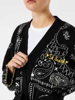 Damen-Bandana-Mantel mit Gürtel und St. Barth-Stickerei