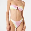 Damen-Bandeau-Bikini in Crinkle-Optik mit Batikmuster