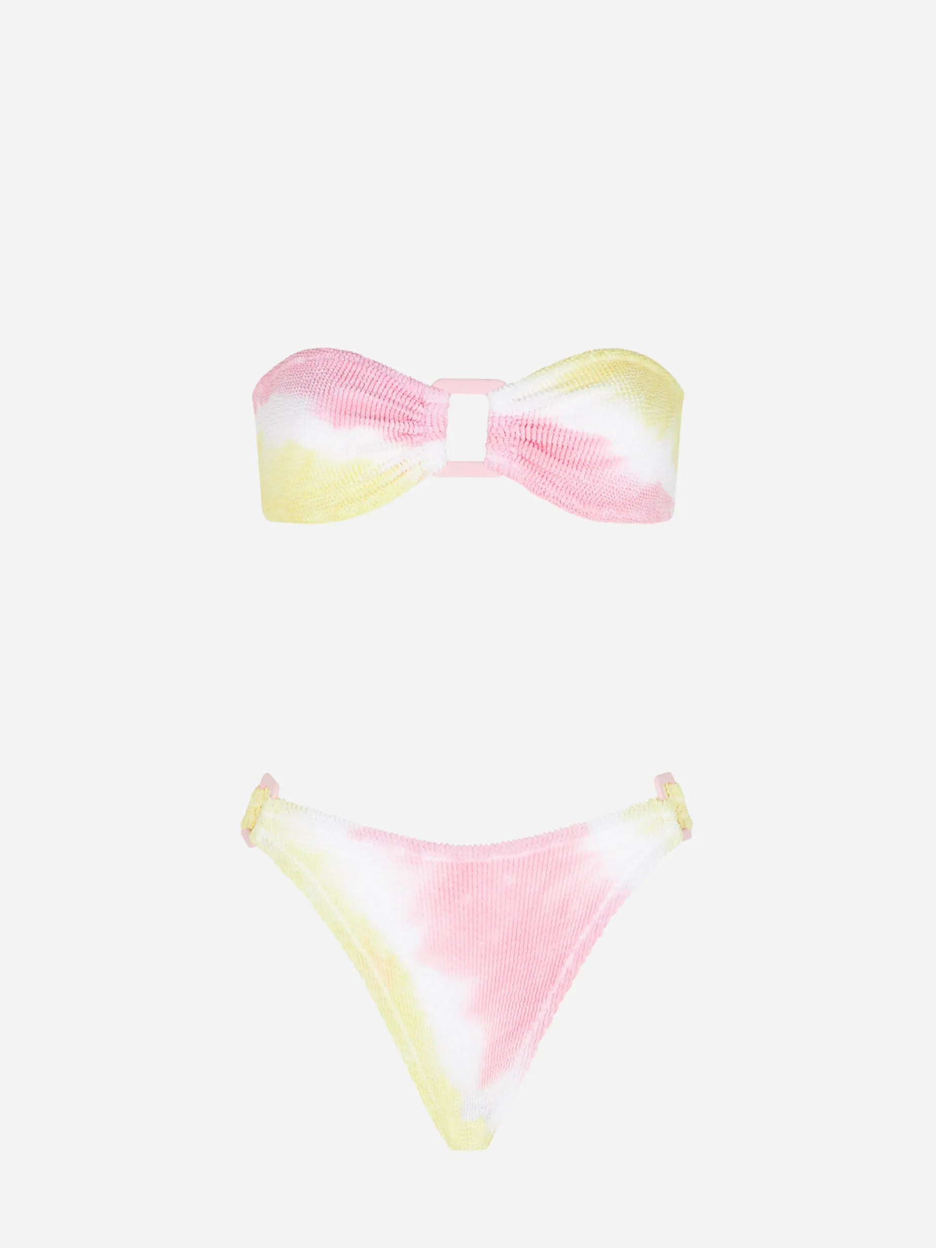 Damen-Bandeau-Bikini in Crinkle-Optik mit Batikmuster