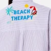 Damen-Überhemd aus Baumwolle mit Streifenmuster Brigitte und Beach Therapy-Stickerei vorn und hinten
