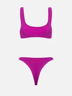 Damen-Bikini mit klassischem Crinkle-Bralette aus fuchsiafarbenem Lurex Naima Naomi