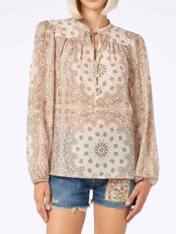 Damenbluse aus Seiden-Voile Harper mit Bandanna-Print