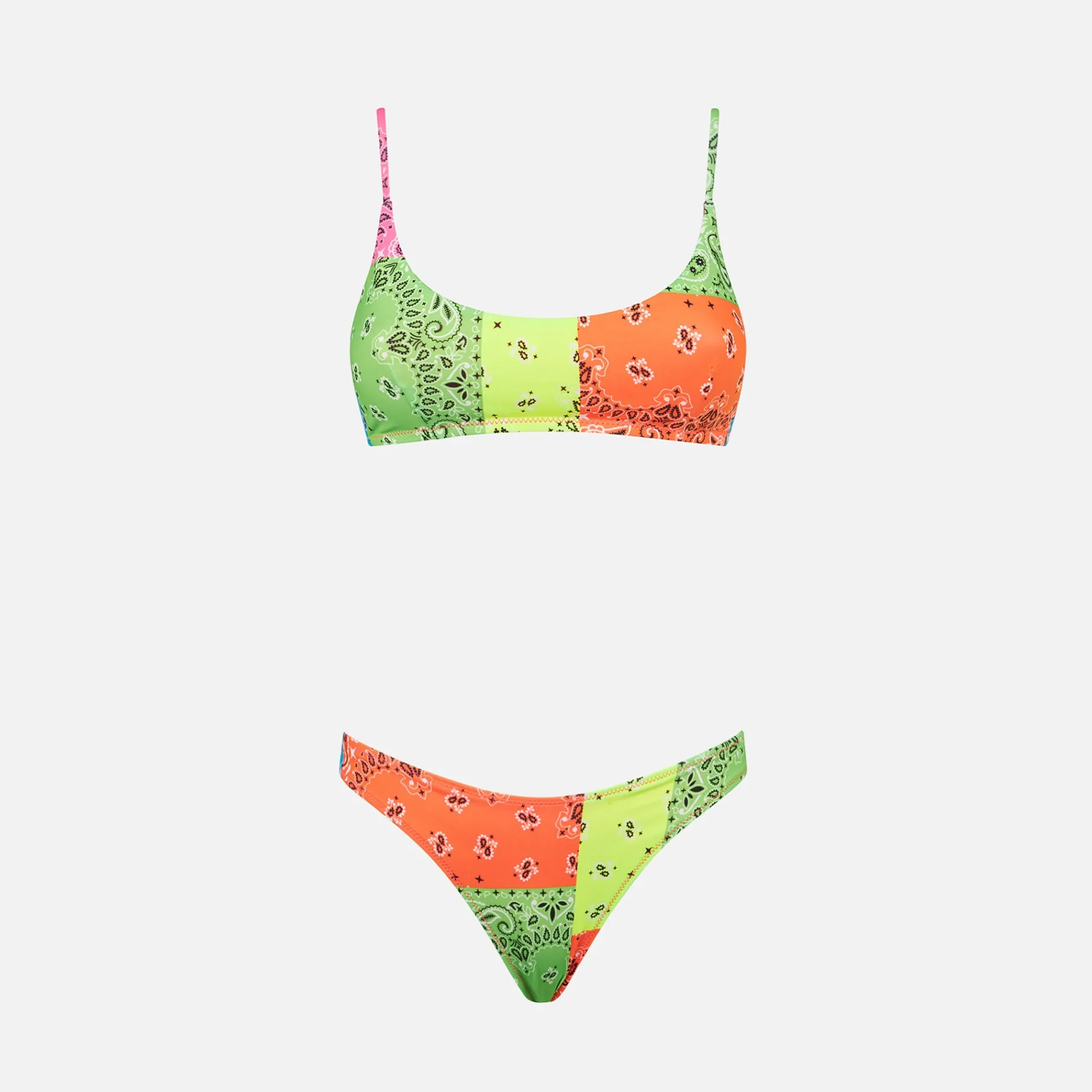 Damen-Bralette-Bikini mit fluoreszierendem Bandana-Print