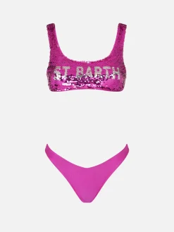 Damen-Bralette-Bikini mit fuchsiafarbenen Pailletten