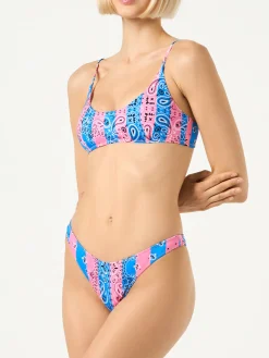 Damen-Bralette-Bikini mit gestreiftem Bandana-Print