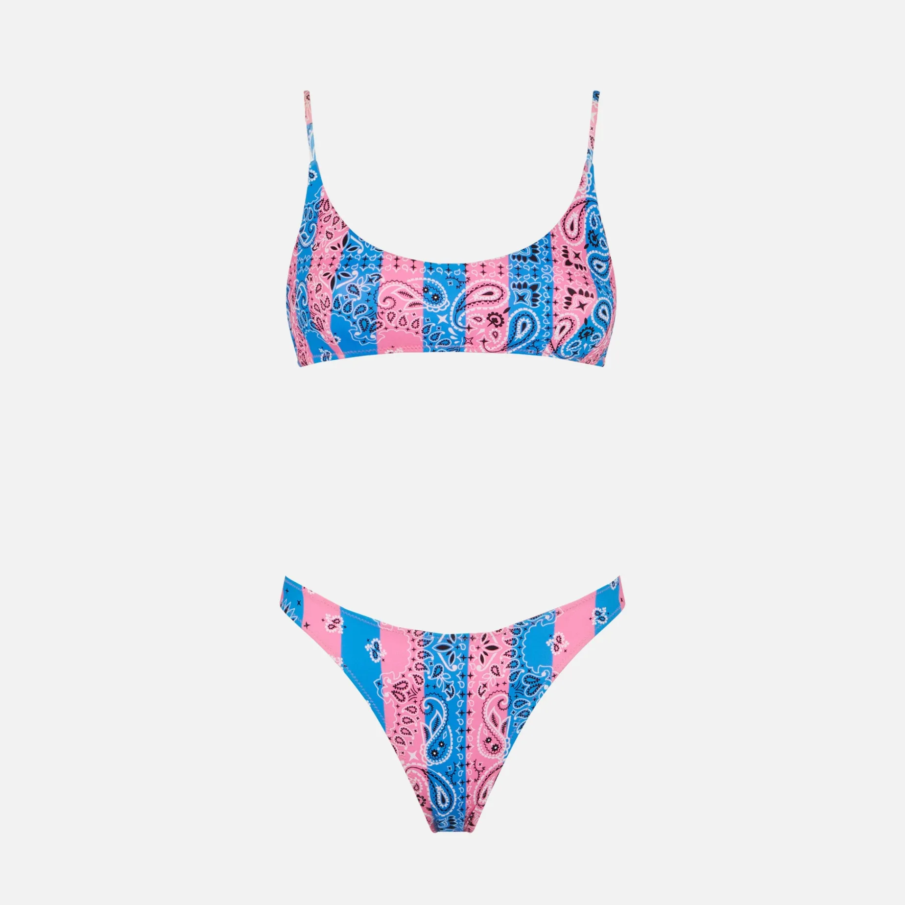 Damen-Bralette-Bikini mit gestreiftem Bandana-Print