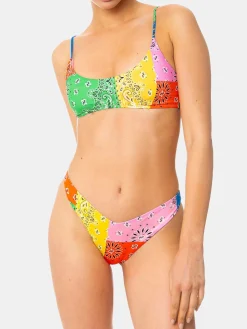 Damen-Bralette-Bikini mit mehrfarbigem Bandana-Print