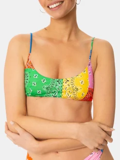 Damen-Bralette-Bikini mit mehrfarbigem Bandana-Print