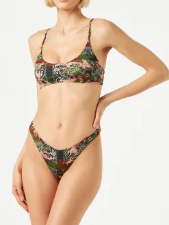 Damen-Bralette-Bikini mit nachgeahmtem Bandana-Print