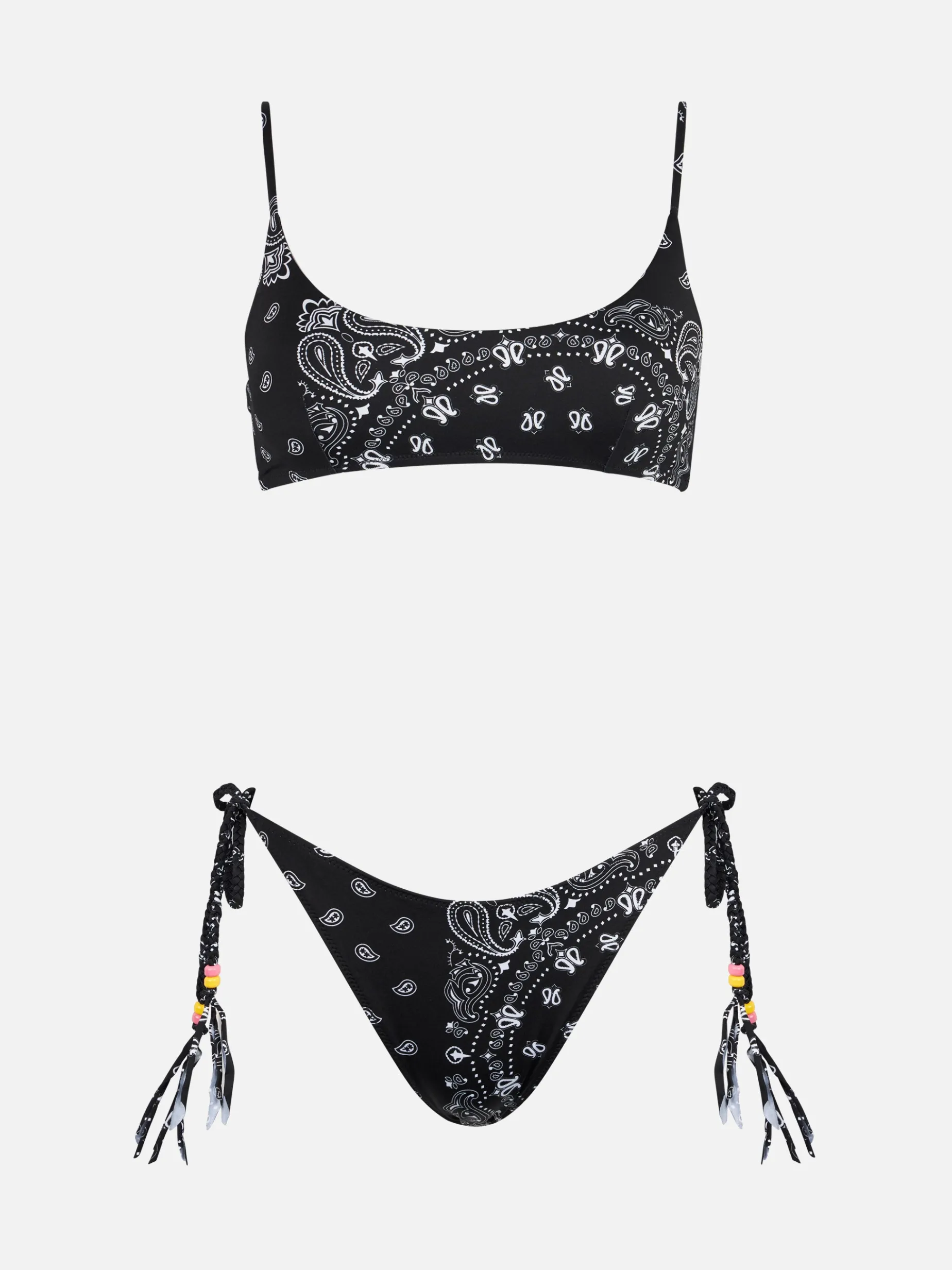 Damen-Bralette-Bikini mit schwarzem Bandana-Print