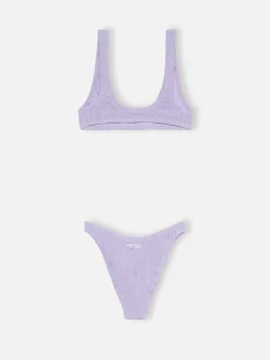 Damen-Bralette-Bikini Pamy Elise aus lilafarbenem Lurex in Crinkle-Optik