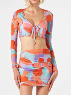 Damen-Cardigan aus Tüll mit Wellenprint