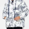 Damen-Daunenjacke mit Kapuze und Toile-de-Jouy-Print