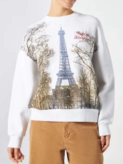 Damen-Fleece-Sweatshirt mit Paris-Postkartendruck