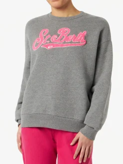 Damen-Fleece-Sweatshirt mit rosa Frottee-Logo