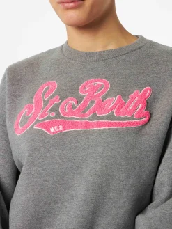Damen-Fleece-Sweatshirt mit rosa Frottee-Logo
