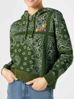 Damen-Fleece-Sweatshirt mit Kapuze und Bandana-Aufdruck