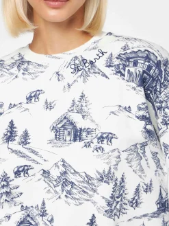 Damen-Fleece-Sweatshirt mit Toile-de-Jouy-Print
