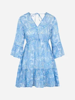 Damen-Leinen-Paisly-Kurzkleid April