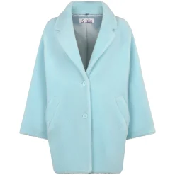 Damenmantel aus hellblauem Teddystoff