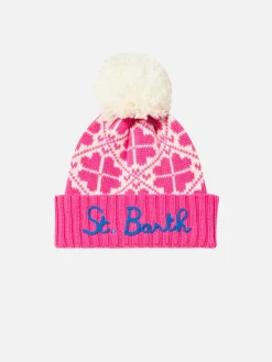 Damenmütze in Neonrosa mit Muster