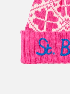 Damenmütze in Neonrosa mit Muster