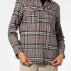 Damen-Overshirt aus Samt mit Prince-of-Wales-Print
