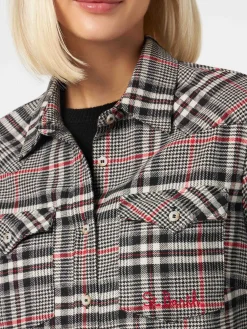 Damen-Overshirt aus Samt mit Prince-of-Wales-Print