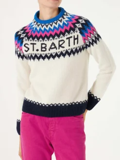 Damenpullover aus nordischem Jacquard mit Rundhalsausschnitt