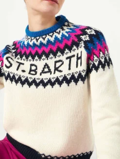 Damenpullover aus nordischem Jacquard mit Rundhalsausschnitt